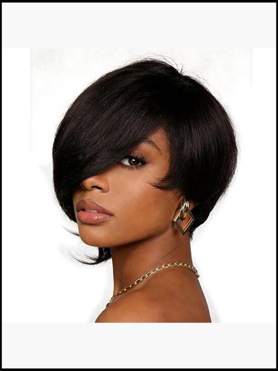 Short Pixie Cut Human Hair Wig Glueless Side-swept Bangs Lightweight Machine main image 6